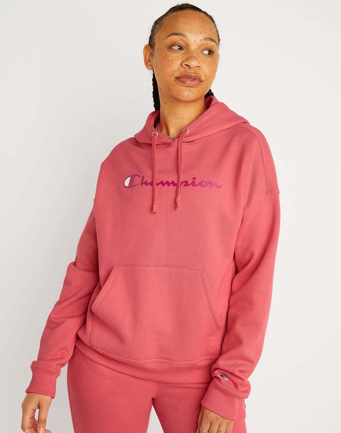 Hanorac Cu Gluga Champion Powerblend Fleece Relaxed Script Logo Dama Corai - Romania KXOMLIE-83